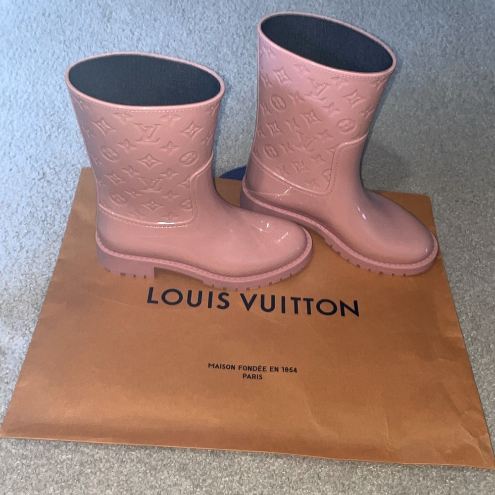 Pink Louis Vuitton rain boots